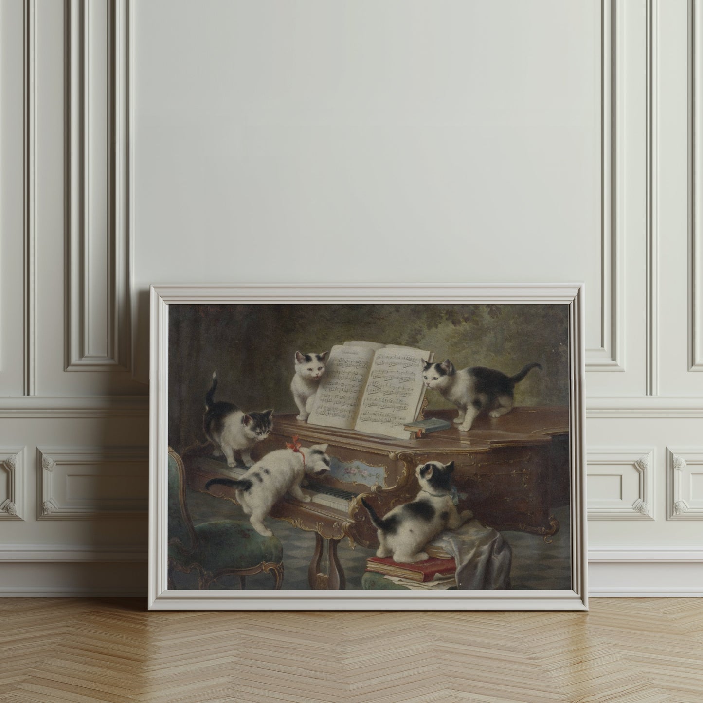 Premium Poster of Adorable Kittens Playing Piano in Vintage Style Posters