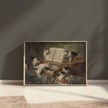 Premium Poster of Adorable Kittens Playing Piano in Vintage Style Posters