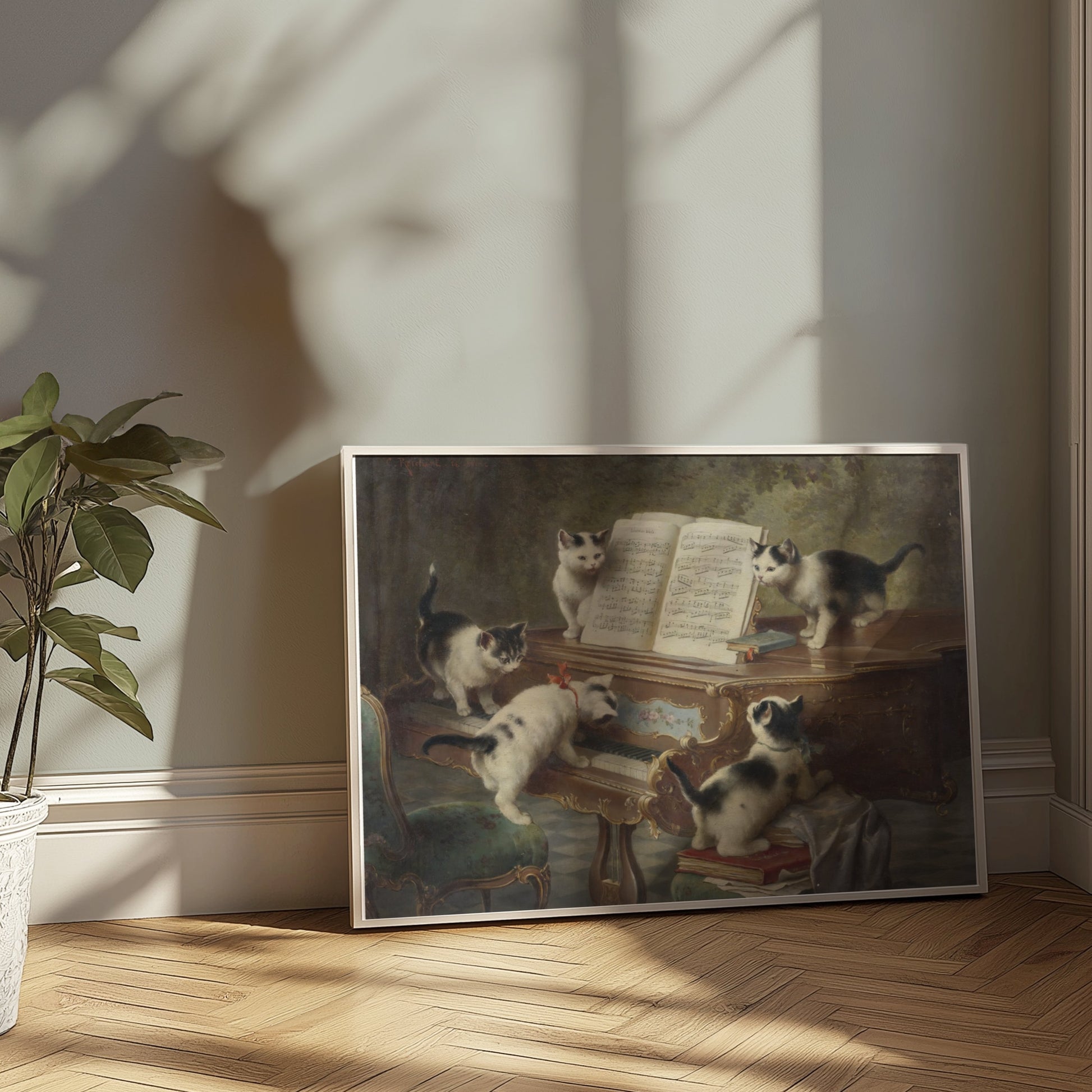 Premium Poster of Adorable Kittens Playing Piano in Vintage Style Posters