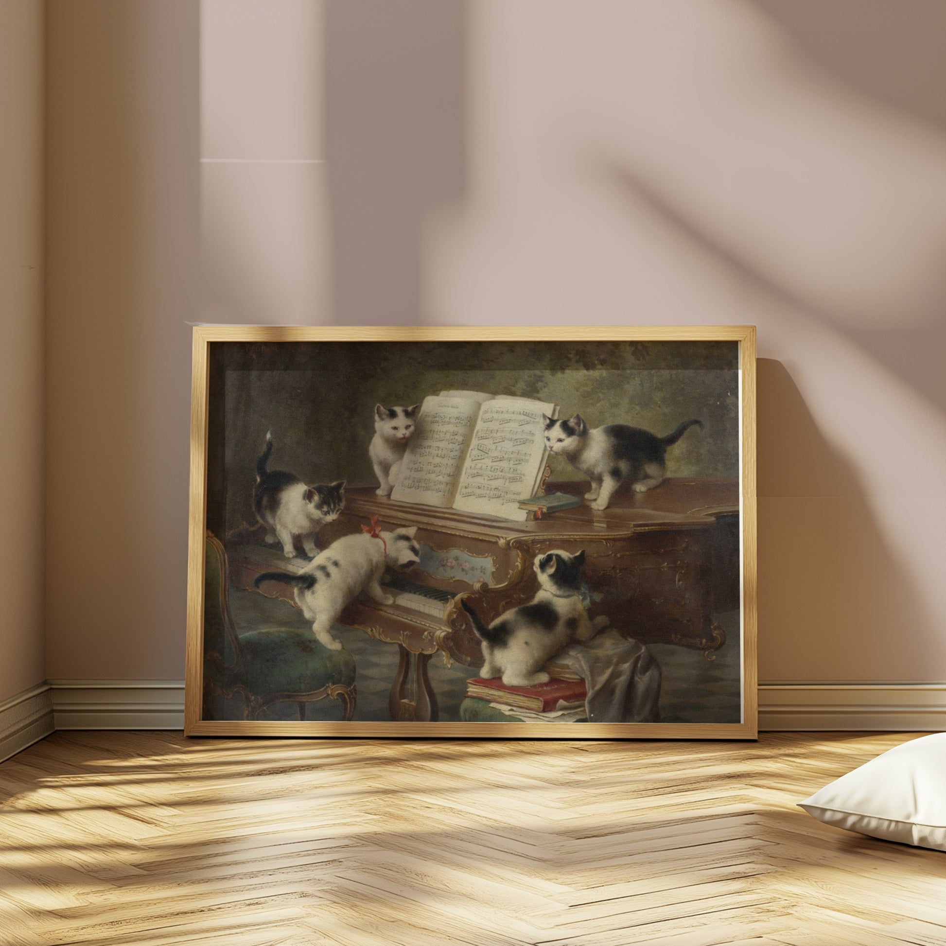 Premium Poster of Adorable Kittens Playing Piano in Vintage Style Posters