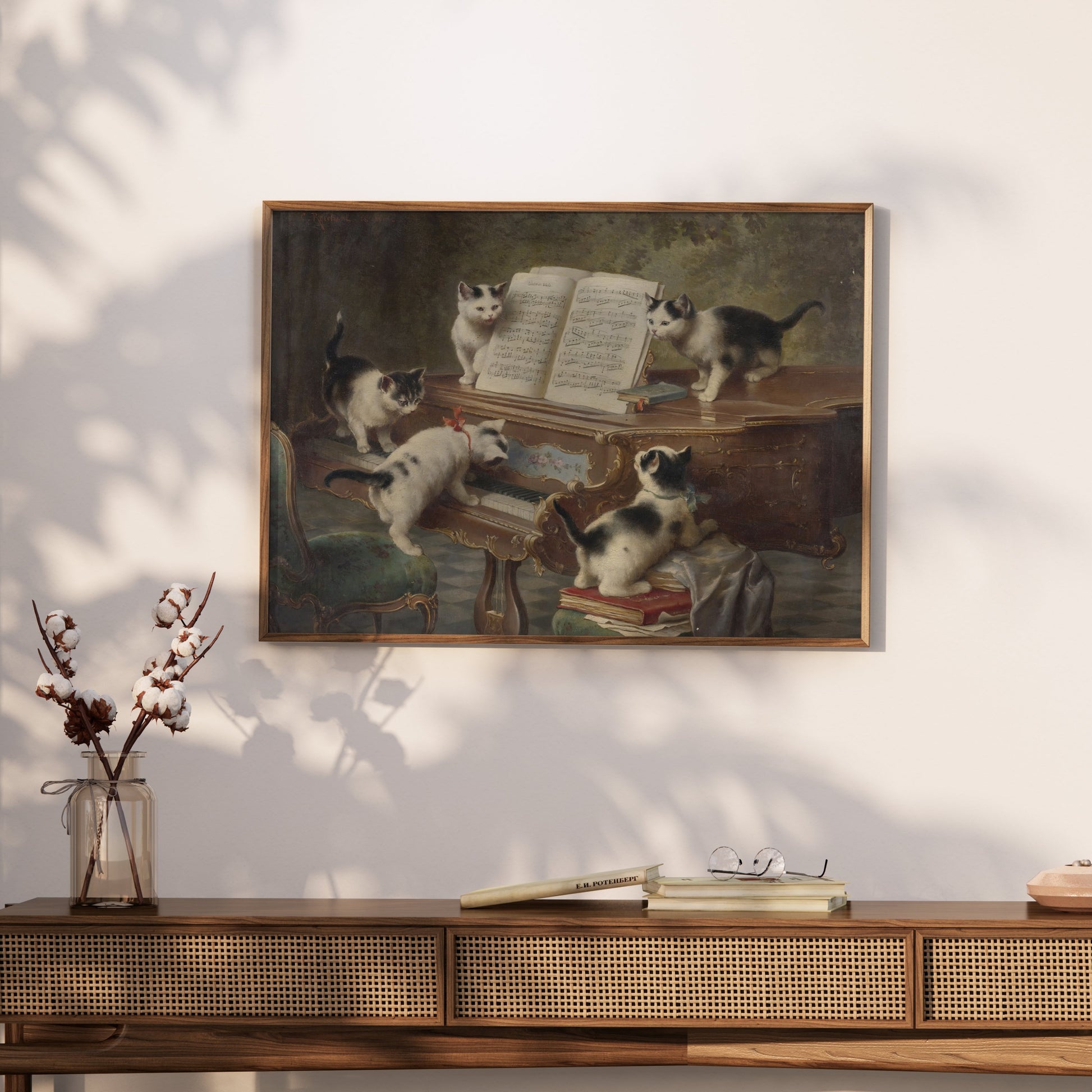 Premium Poster of Adorable Kittens Playing Piano in Vintage Style Posters