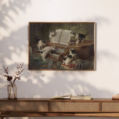 Premium Poster of Adorable Kittens Playing Piano in Vintage Style Posters