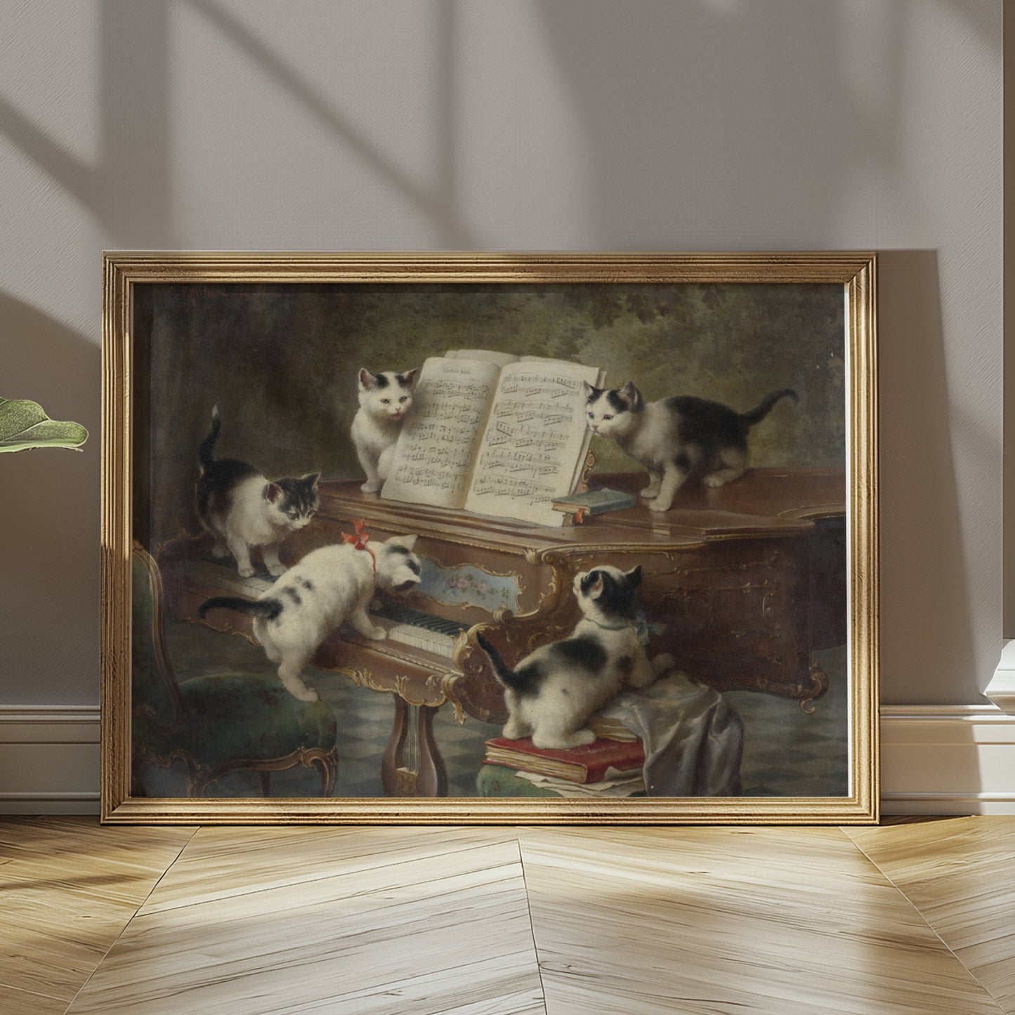 Premium Poster of Adorable Kittens Playing Piano in Vintage Style Posters