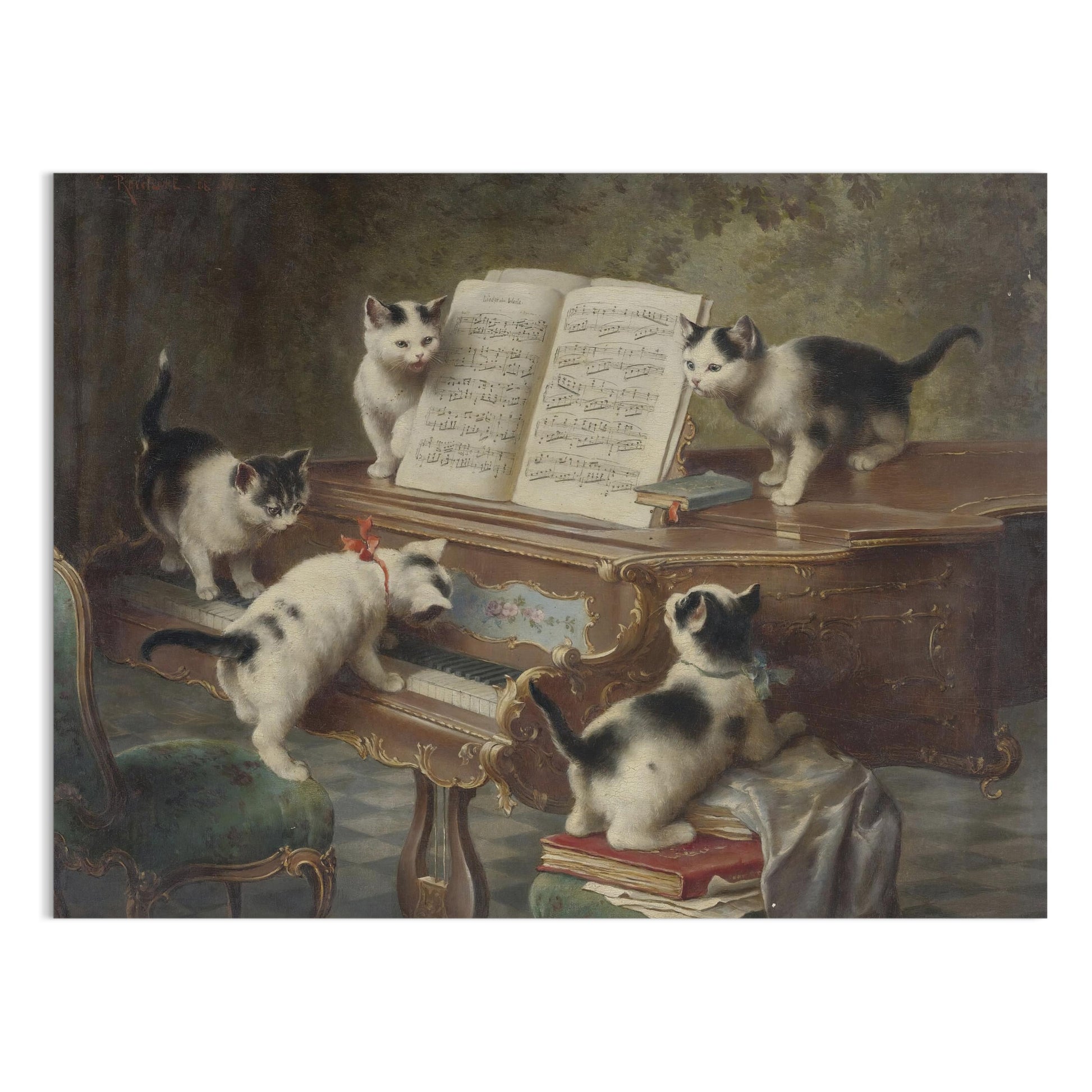 Premium Poster of Adorable Kittens Playing Piano in Vintage Style Posters