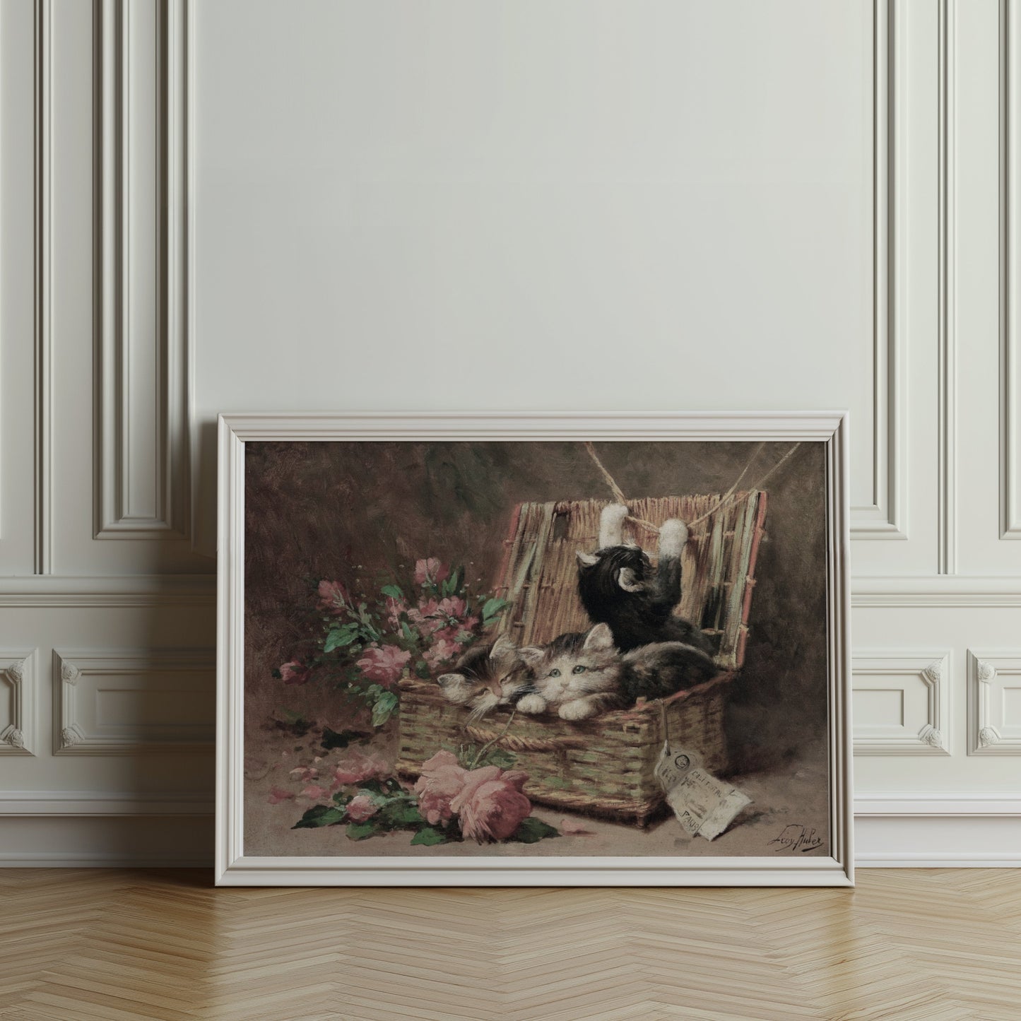 Premium Poster of Adorable Kittens Playing in a Basket Vintage Posters