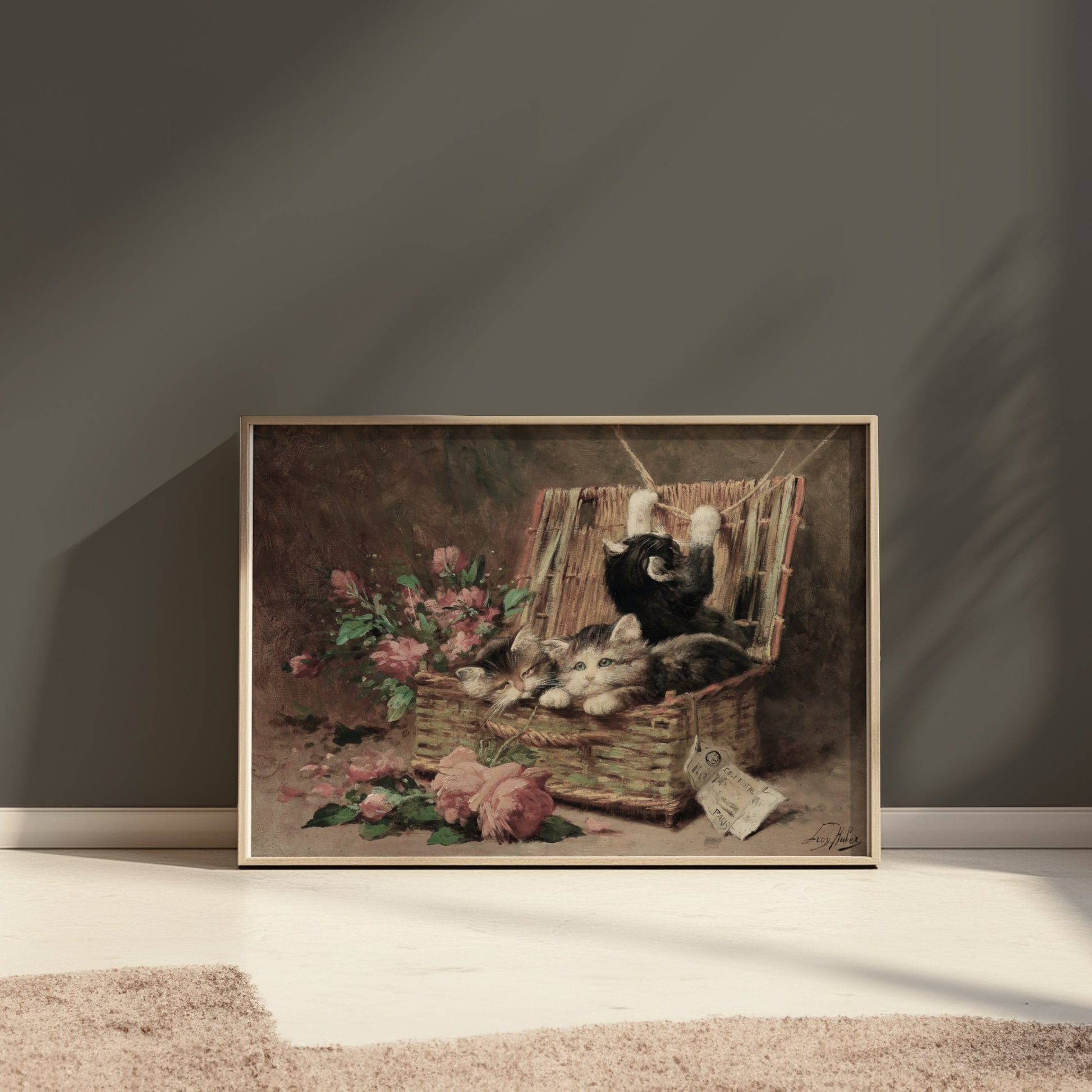 Premium Poster of Adorable Kittens Playing in a Basket Vintage Posters