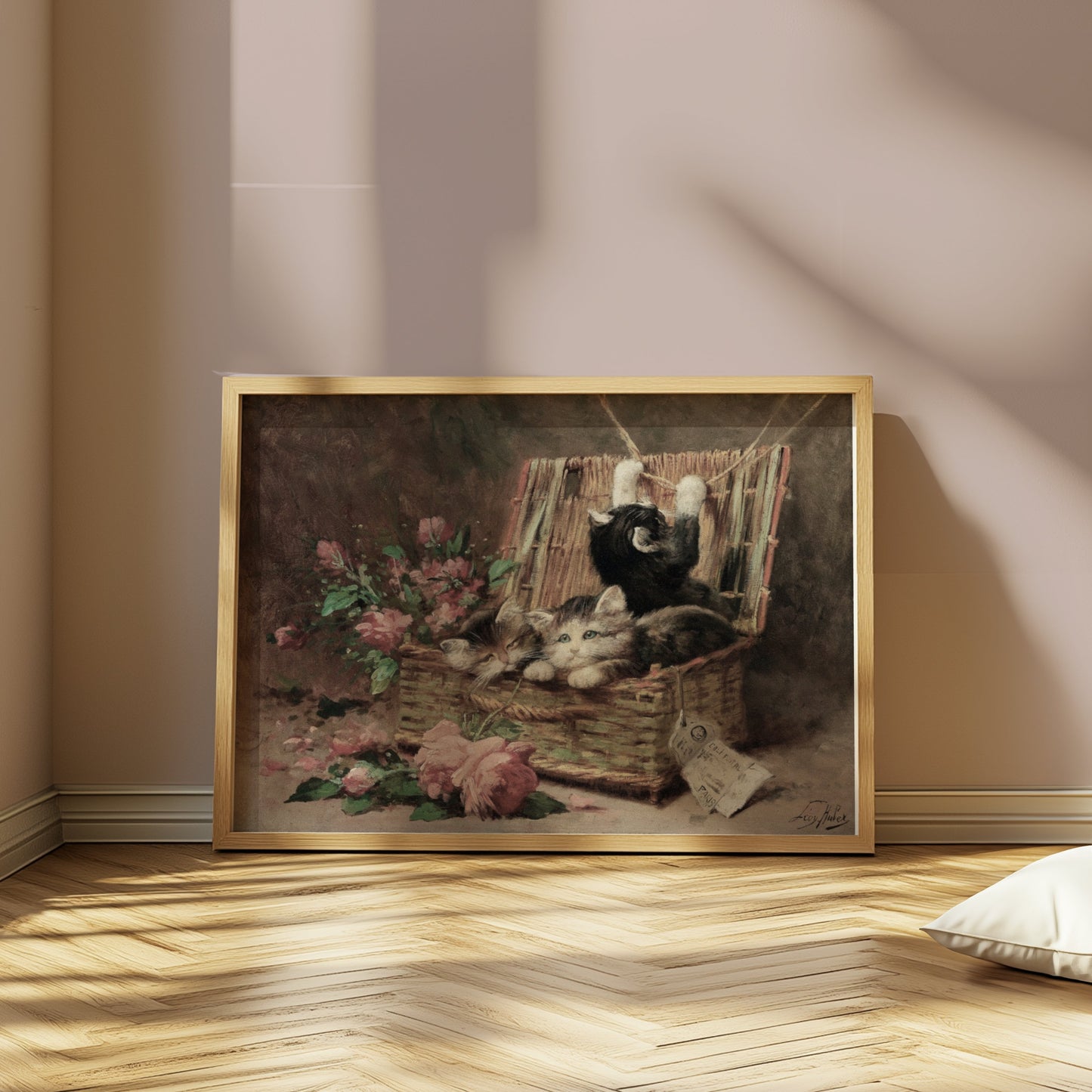 Premium Poster of Adorable Kittens Playing in a Basket Vintage Posters