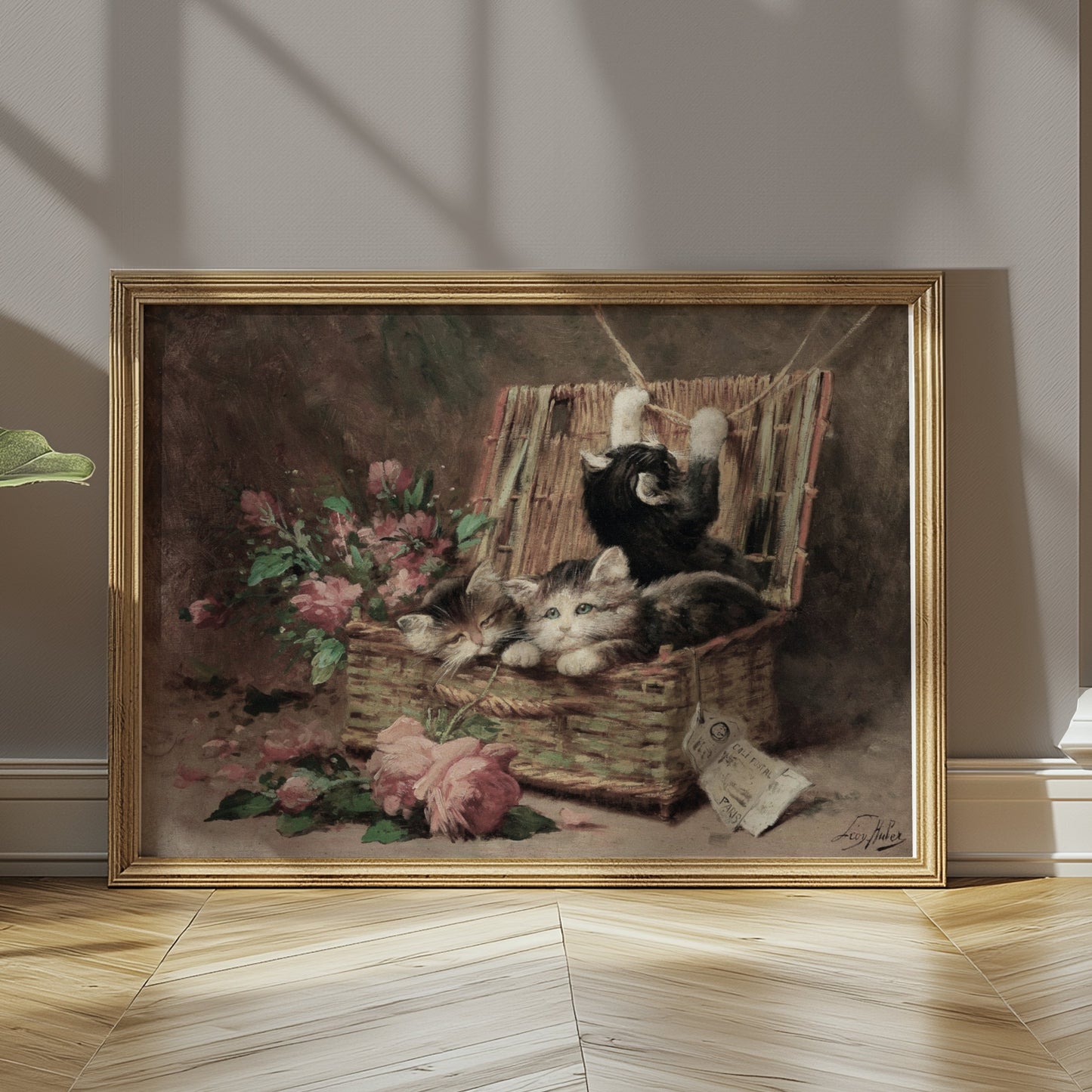 Premium Poster of Adorable Kittens Playing in a Basket Vintage Posters
