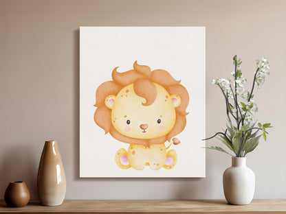 Premium Poster of Adorable Lion Cartoon Nursery Wall Art Canvas Wraps