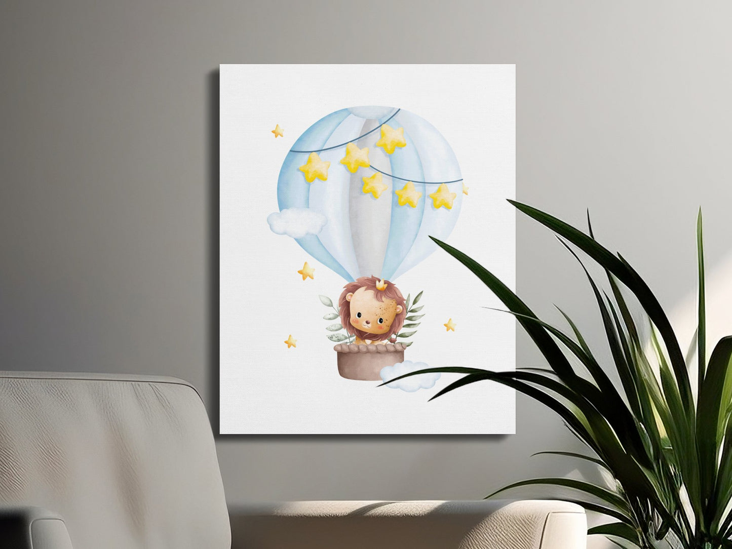 Premium Poster of Adorable Lion in Hot Air Balloon Nursery Canvas Wraps