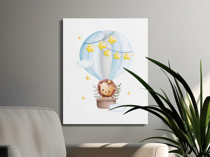 Premium Poster of Adorable Lion in Hot Air Balloon Nursery Canvas Wraps