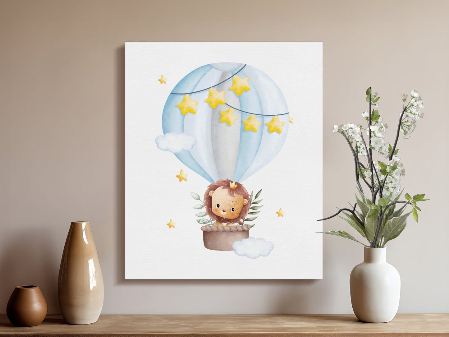 Premium Poster of Adorable Lion in Hot Air Balloon Nursery Canvas Wraps