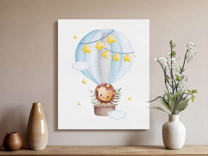 Premium Poster of Adorable Lion in Hot Air Balloon Nursery Canvas Wraps