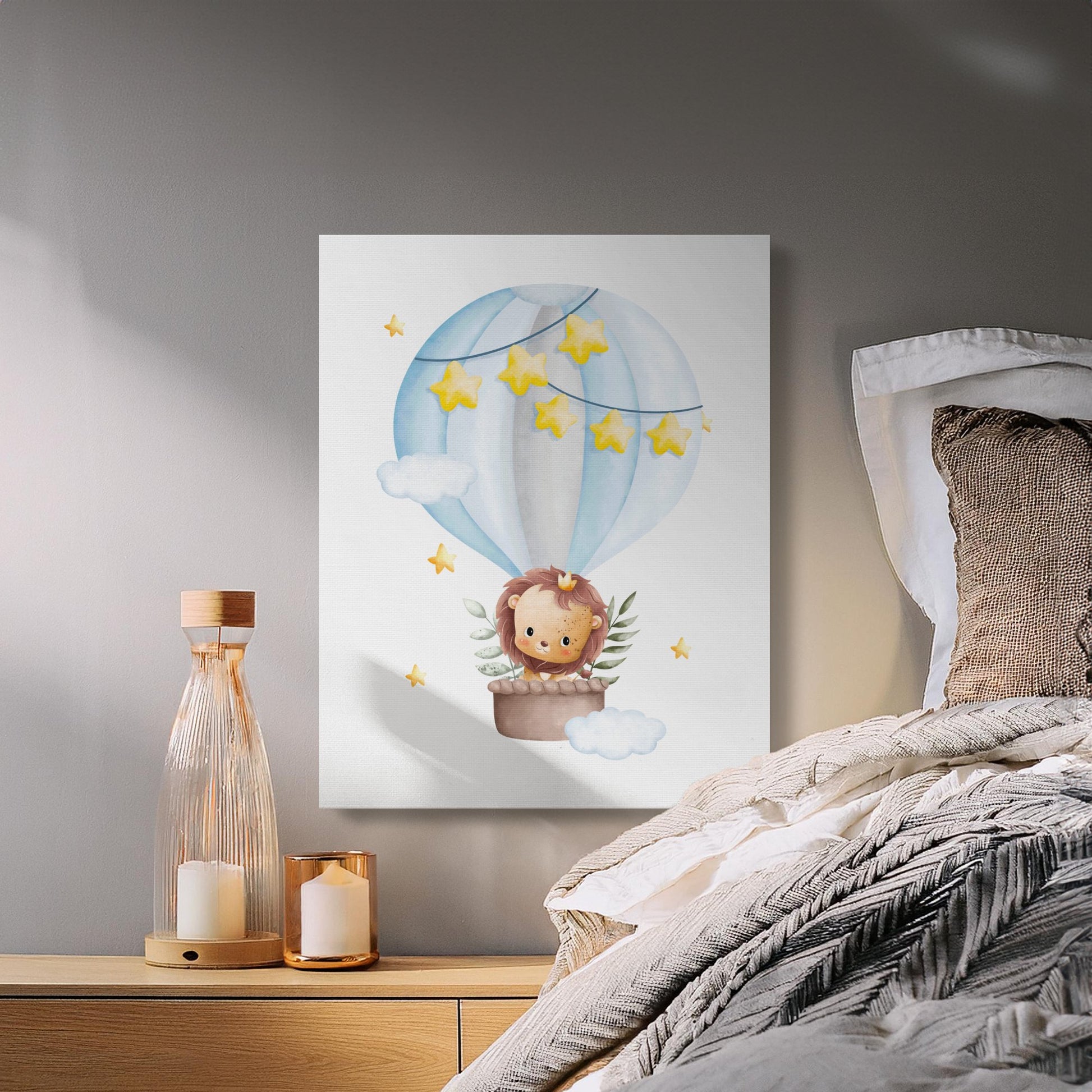 Premium Poster of Adorable Lion in Hot Air Balloon Nursery Canvas Wraps
