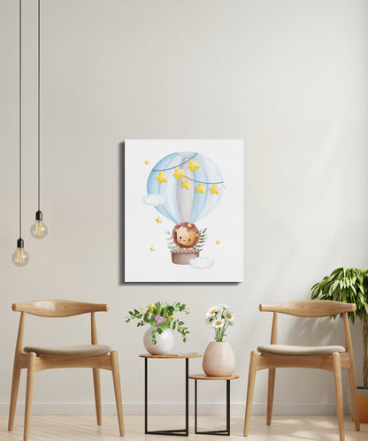 Premium Poster of Adorable Lion in Hot Air Balloon Nursery Canvas Wraps