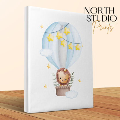 Premium Poster of Adorable Lion in Hot Air Balloon Nursery Canvas Wraps