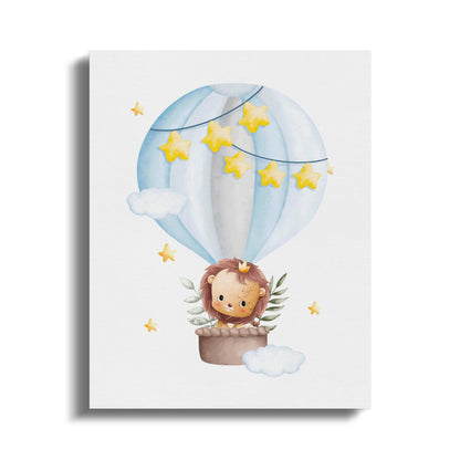 Premium Poster of Adorable Lion in Hot Air Balloon Nursery Canvas Wraps