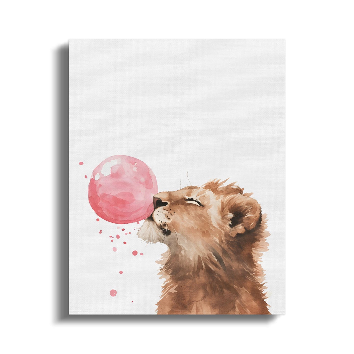 Premium Poster of Adorable Lion with Pink Bubble Canvas Wraps