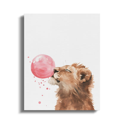 Premium Poster of Adorable Lion with Pink Bubble Canvas Wraps
