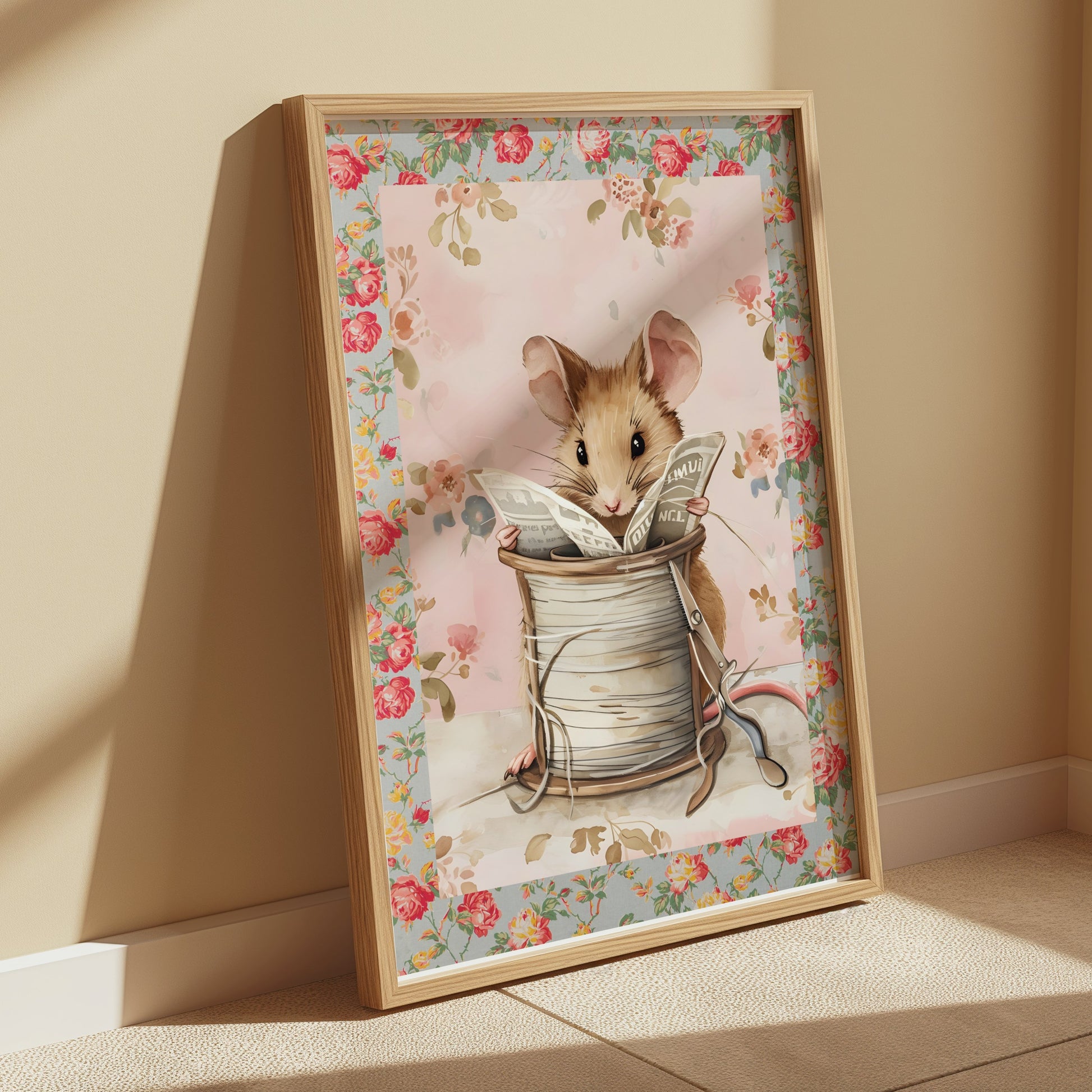 Premium Poster of Adorable Mouse Reading Newspaper Theme Art Print Posters