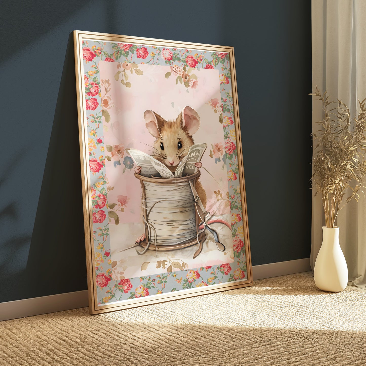 Premium Poster of Adorable Mouse Reading Newspaper Theme Art Print Posters
