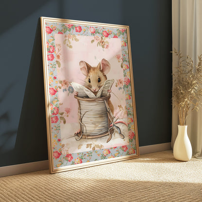 Premium Poster of Adorable Mouse Reading Newspaper Theme Art Print Posters