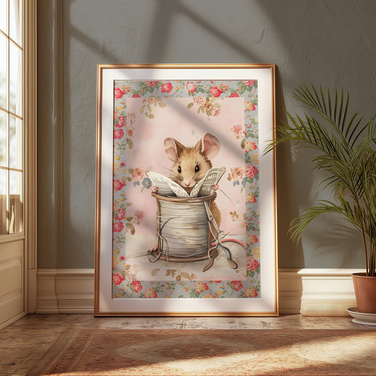 Premium Poster of Adorable Mouse Reading Newspaper Theme Art Print Posters