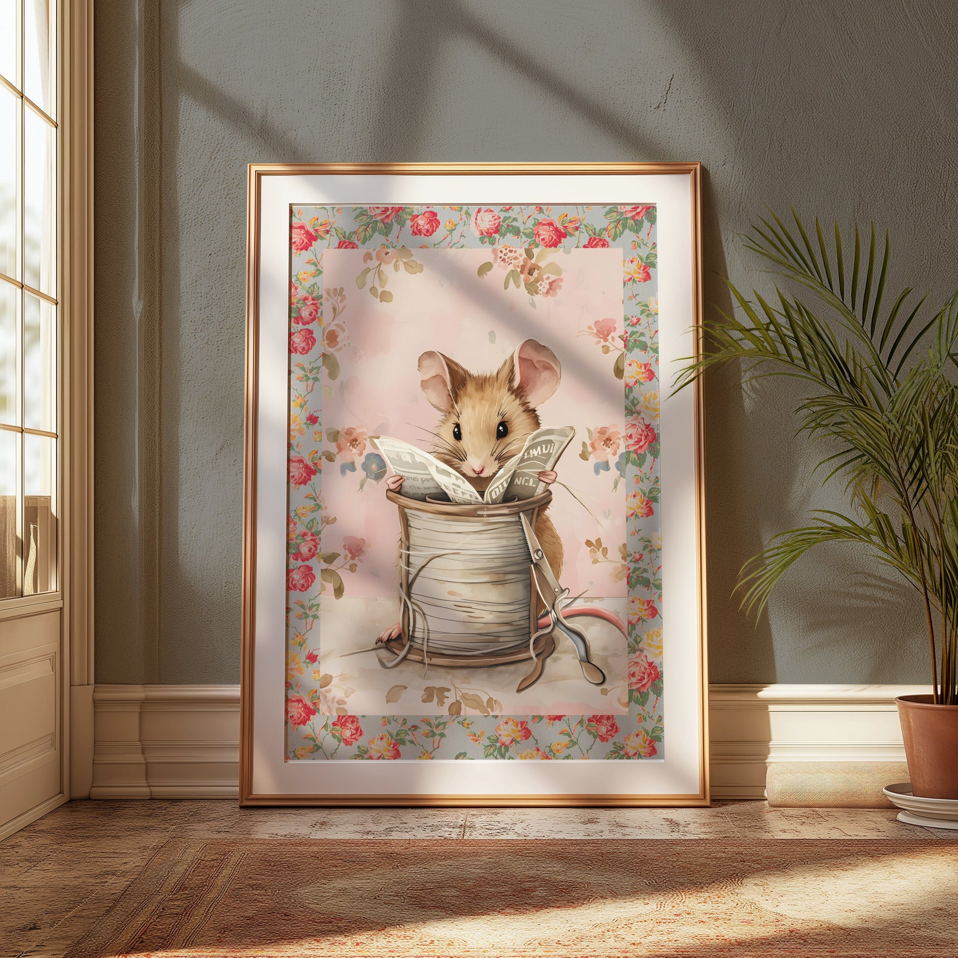 Premium Poster of Adorable Mouse Reading Newspaper Theme Art Print Posters