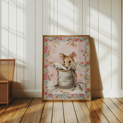 Premium Poster of Adorable Mouse Reading Newspaper Theme Art Print Posters