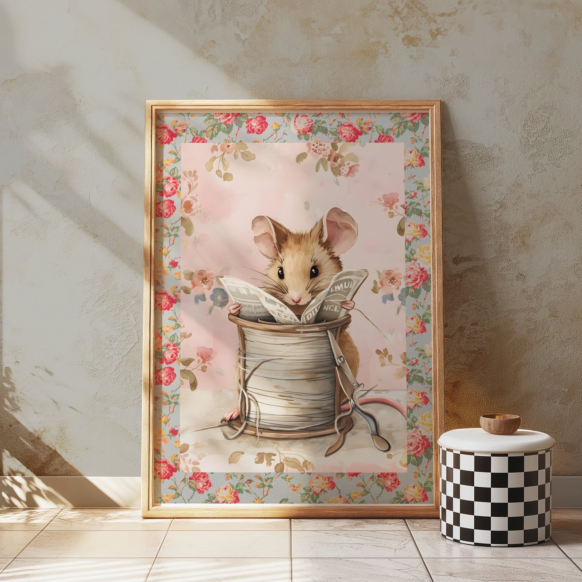 Premium Poster of Adorable Mouse Reading Newspaper Theme Art Print Posters