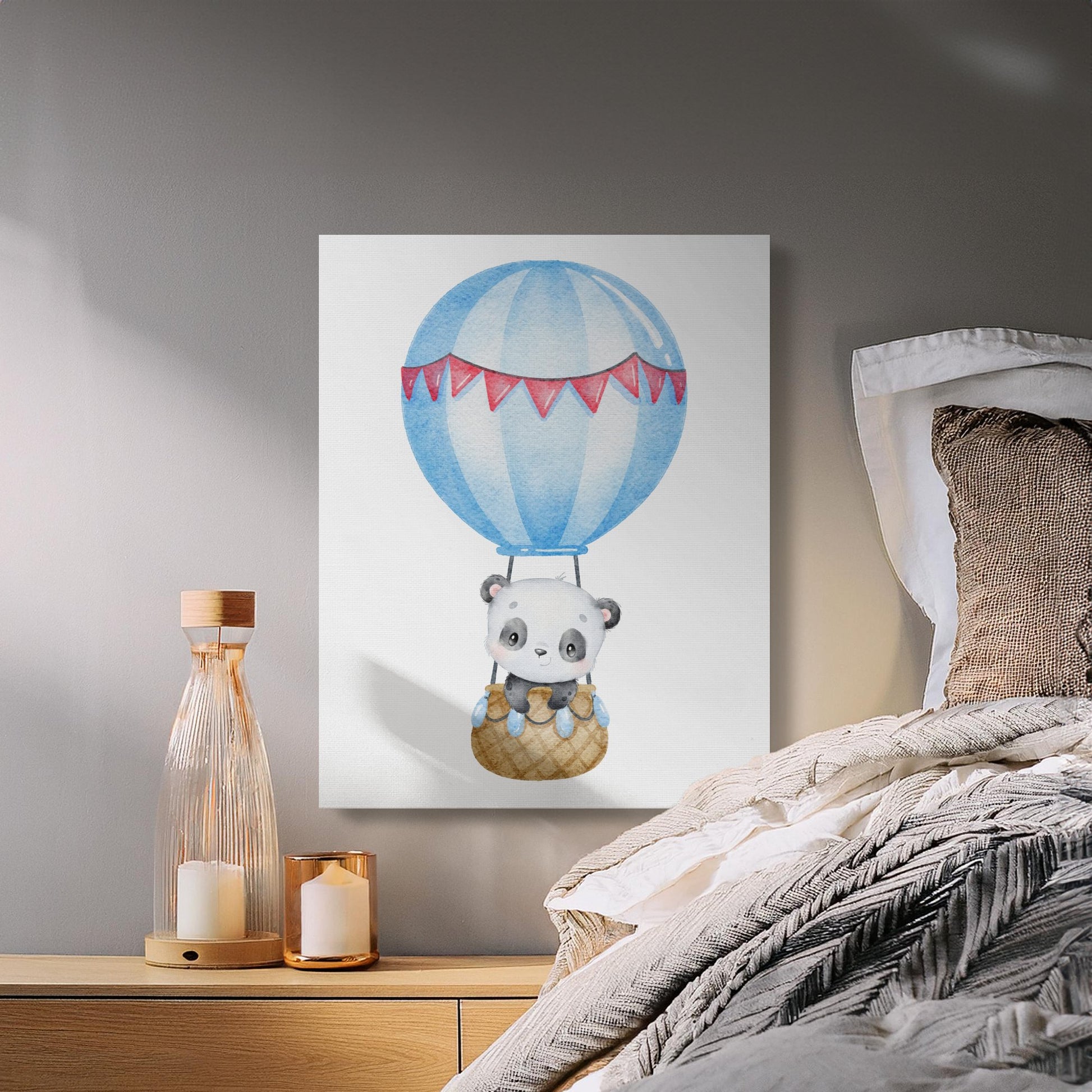 Premium Poster of Adorable Panda Hot Air Balloon Nursery Canvas Wraps