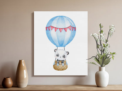 Premium Poster of Adorable Panda Hot Air Balloon Nursery Canvas Wraps