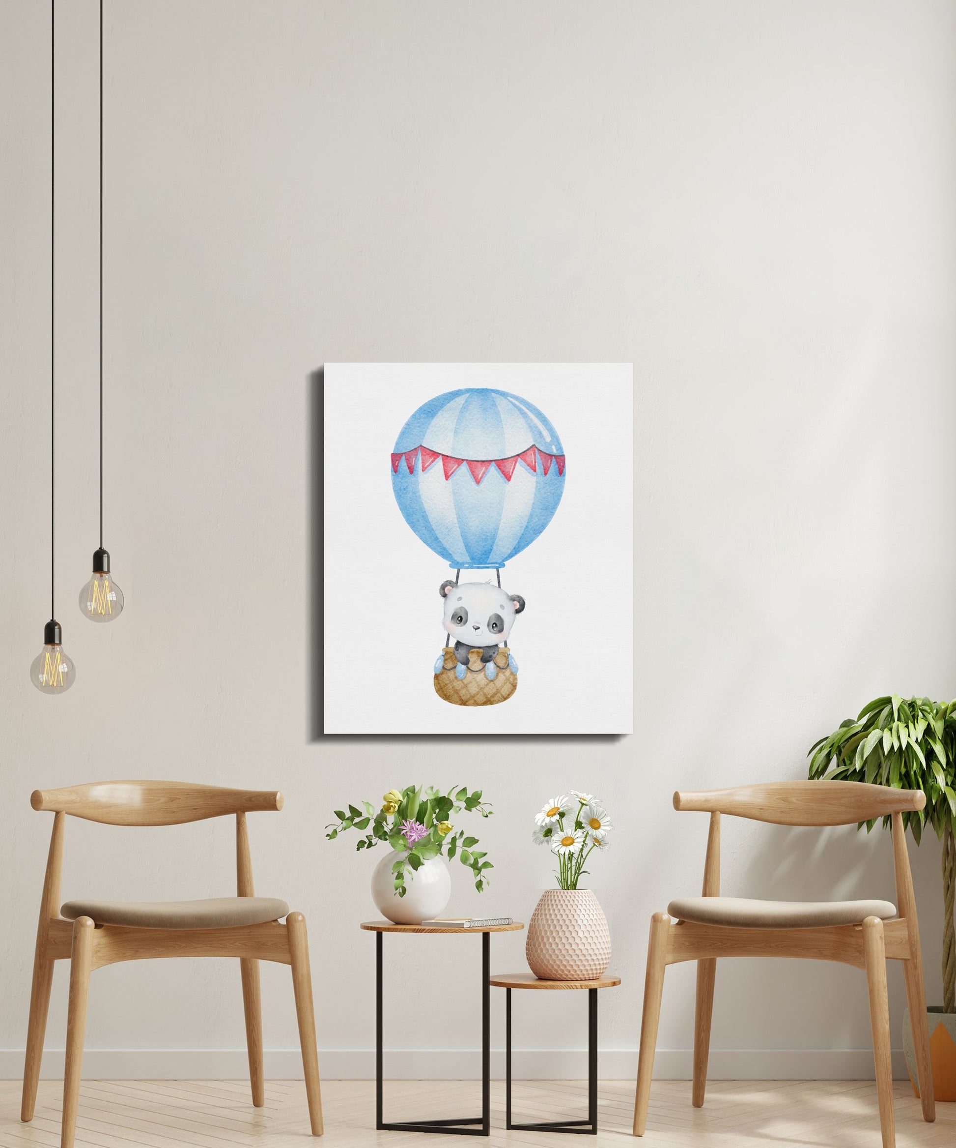 Premium Poster of Adorable Panda Hot Air Balloon Nursery Canvas Wraps