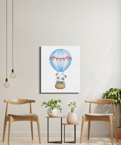 Premium Poster of Adorable Panda Hot Air Balloon Nursery Canvas Wraps