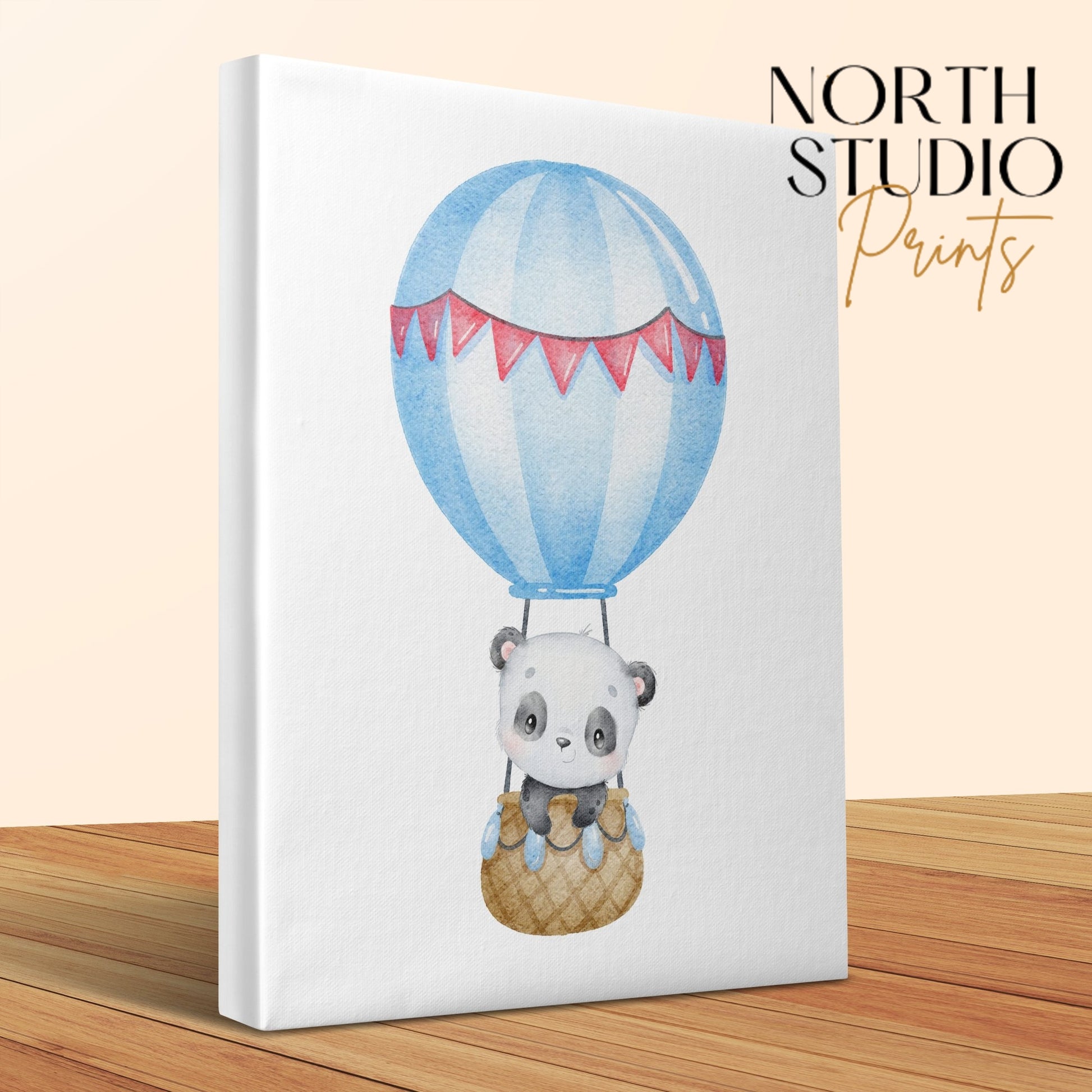 Premium Poster of Adorable Panda Hot Air Balloon Nursery Canvas Wraps
