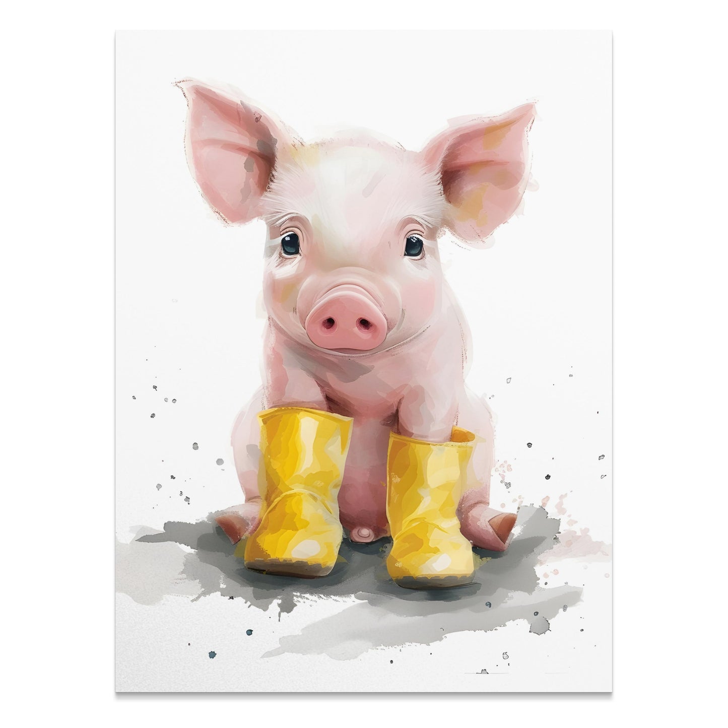 Premium Poster of Adorable Piglet with Yellow Boots Animal Art Posters