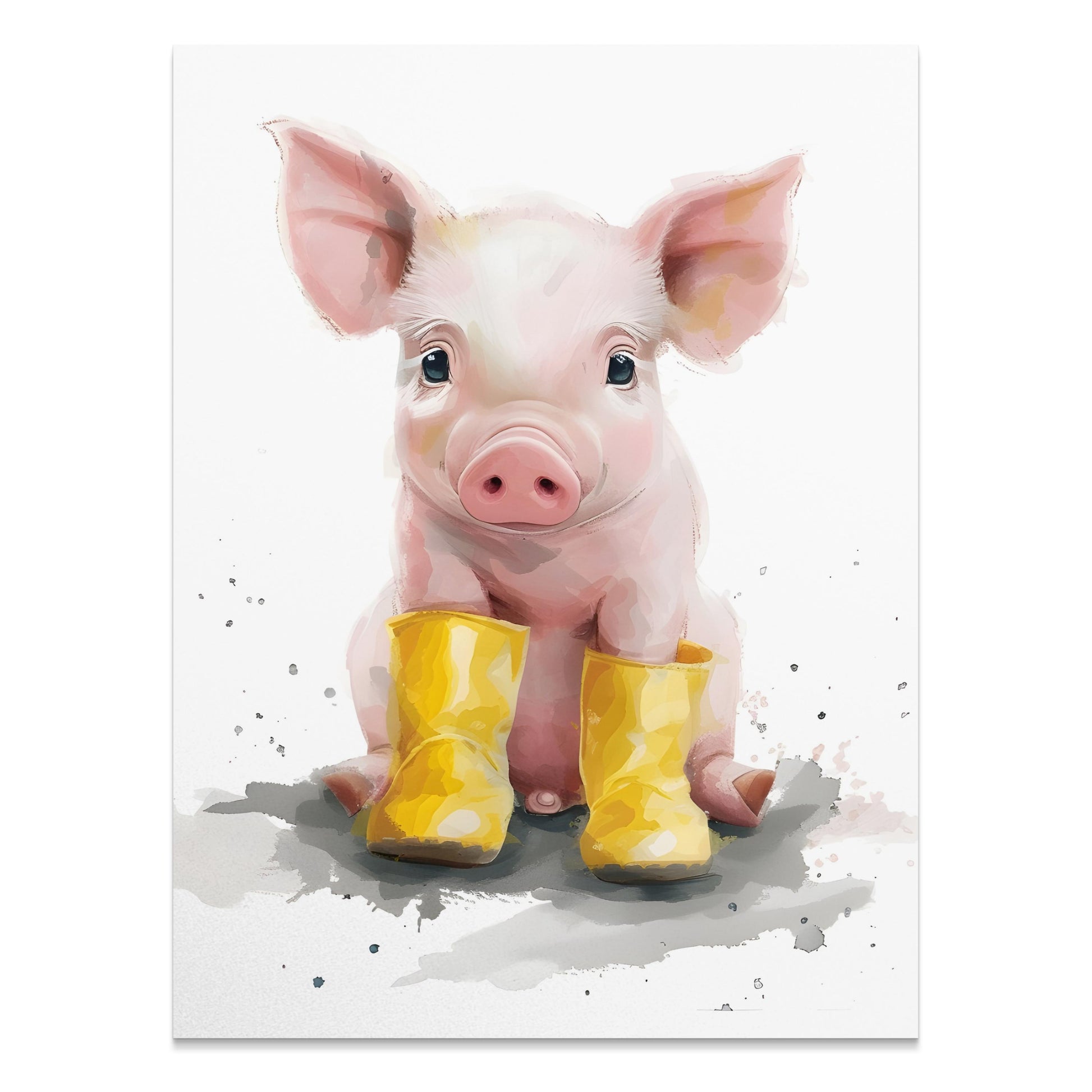 Premium Poster of Adorable Piglet with Yellow Boots Animal Art Posters