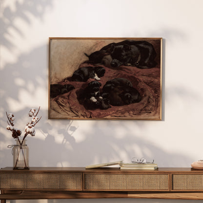 Premium Poster of Adorable Puppies Resting with Mother Dog Art Decor Posters