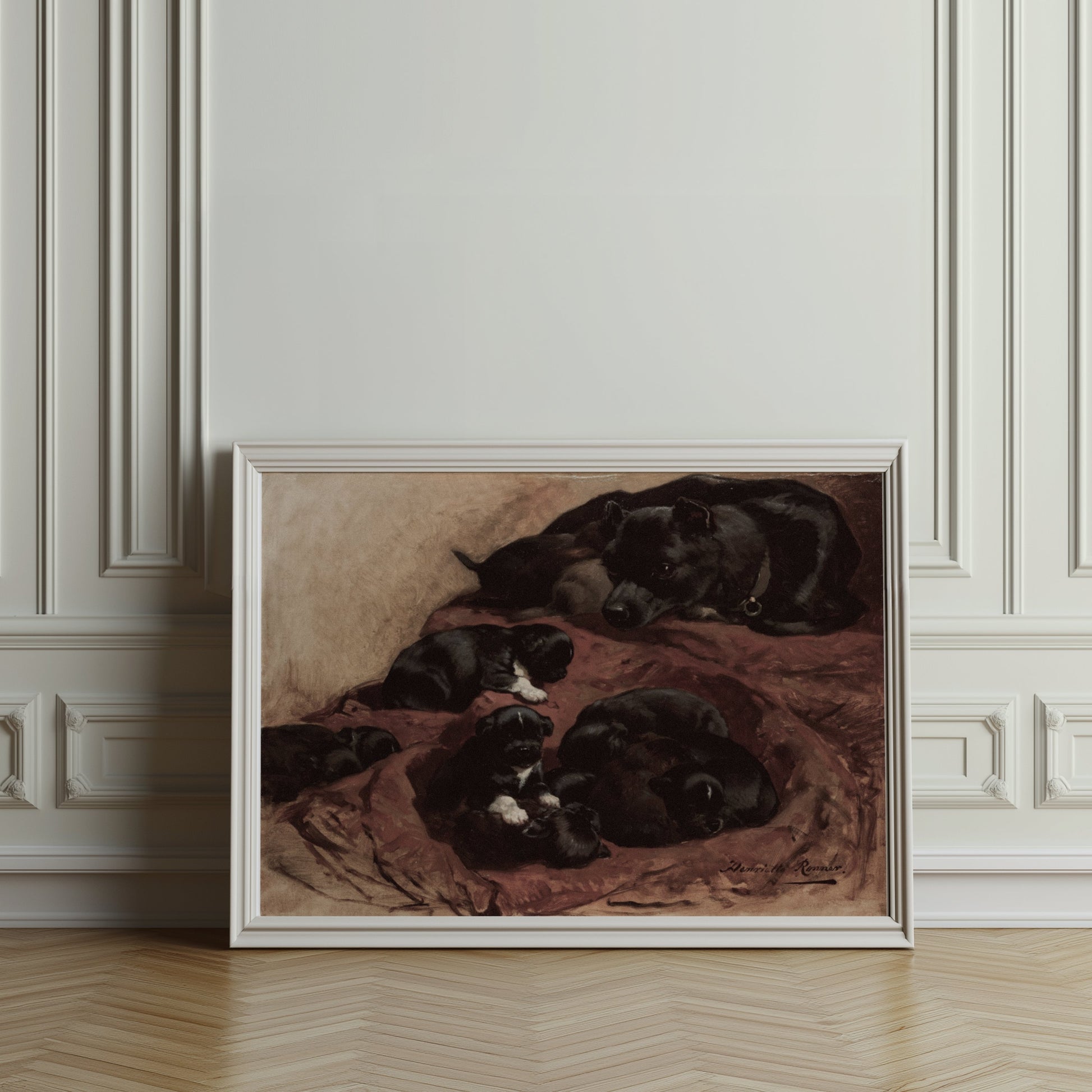 Premium Poster of Adorable Puppies Resting with Mother Dog Art Decor Posters