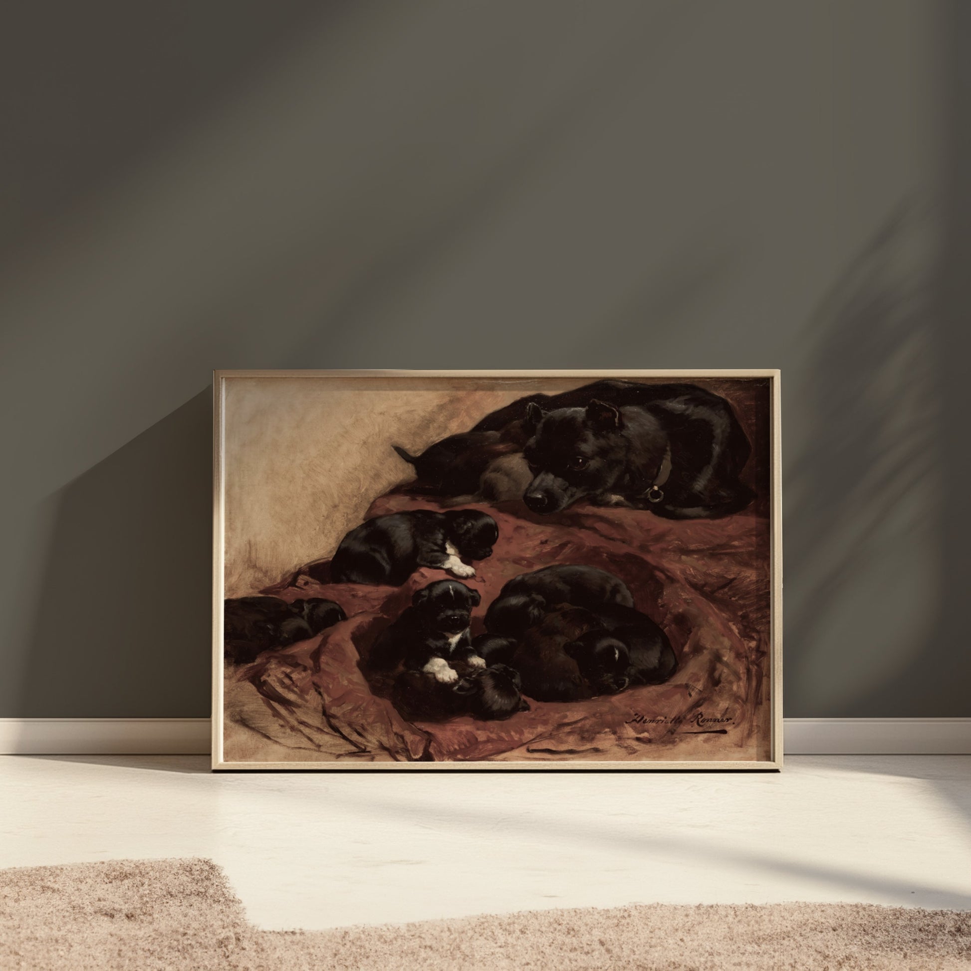 Premium Poster of Adorable Puppies Resting with Mother Dog Art Decor Posters