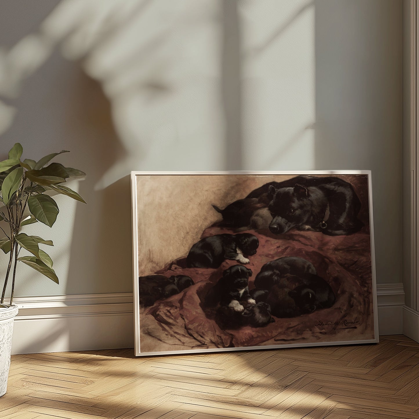 Premium Poster of Adorable Puppies Resting with Mother Dog Art Decor Posters