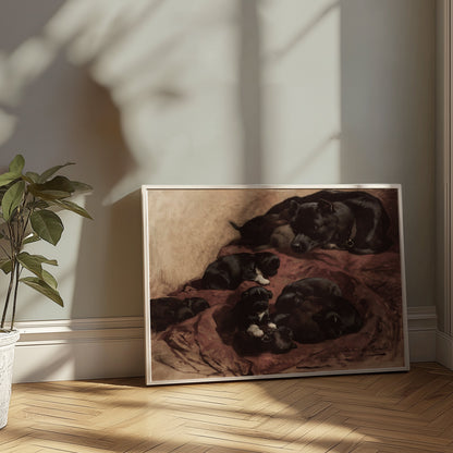Premium Poster of Adorable Puppies Resting with Mother Dog Art Decor Posters