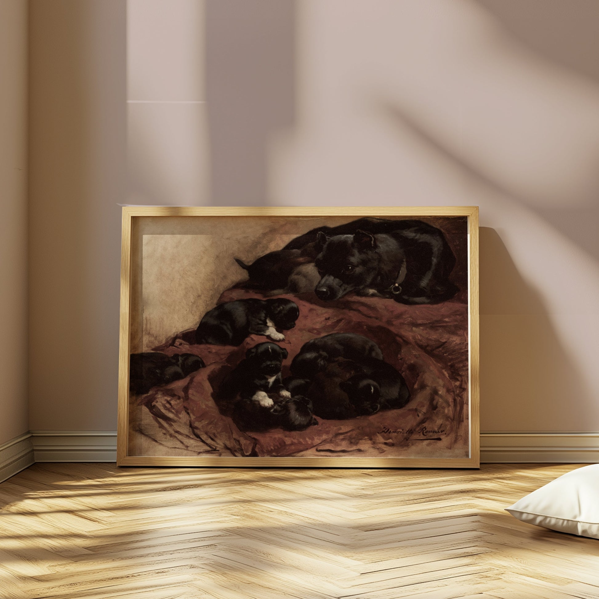 Premium Poster of Adorable Puppies Resting with Mother Dog Art Decor Posters