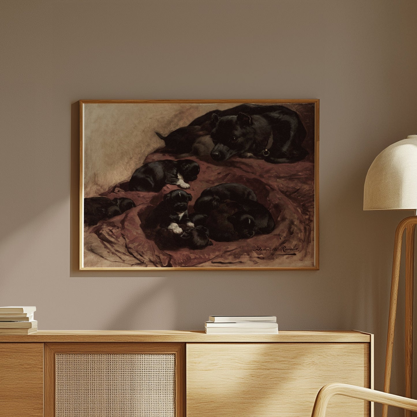 Premium Poster of Adorable Puppies Resting with Mother Dog Art Decor Posters