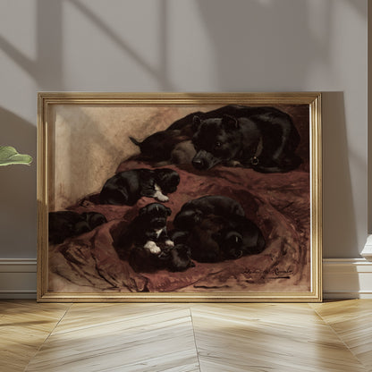 Premium Poster of Adorable Puppies Resting with Mother Dog Art Decor Posters