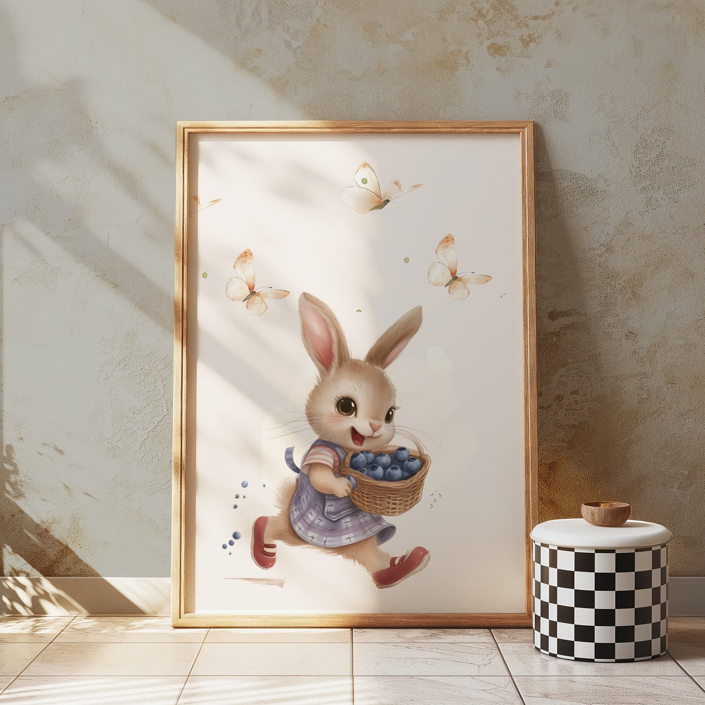 Premium Poster of Adorable Rabbit with Blueberries Wall Art Posters