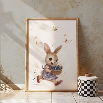 Premium Poster of Adorable Rabbit with Blueberries Wall Art Posters
