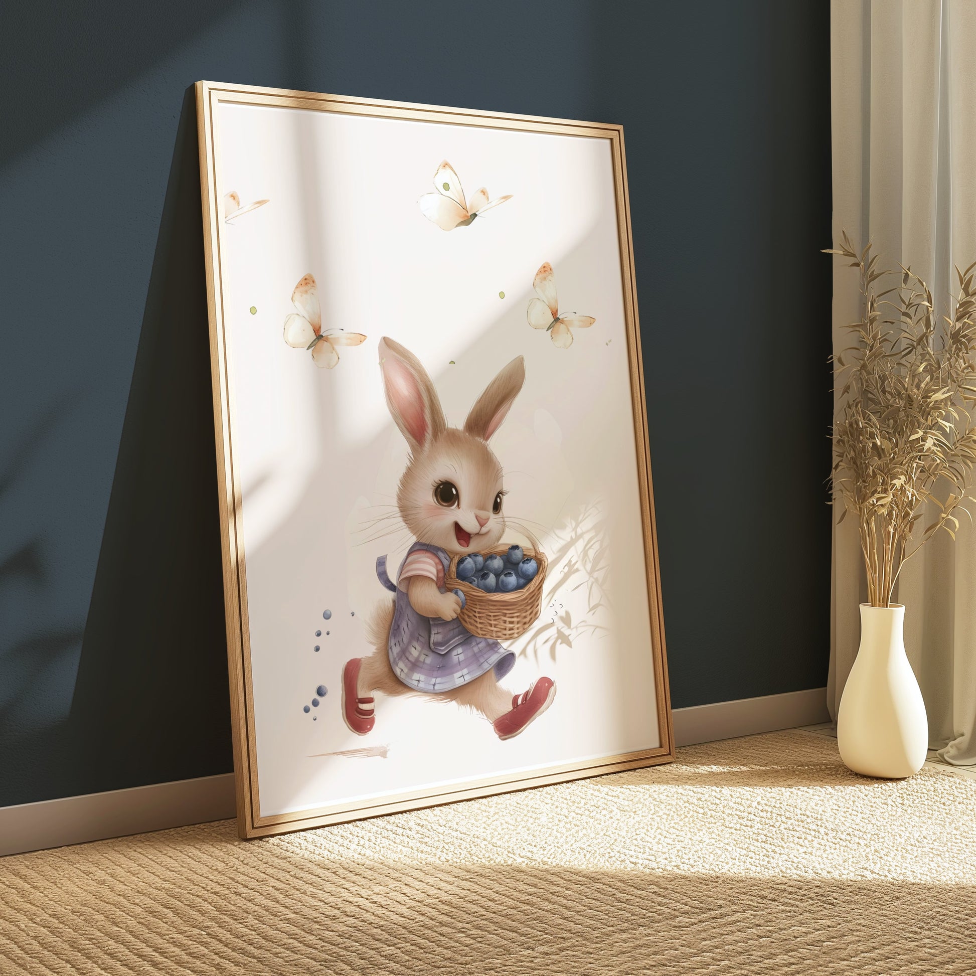 Premium Poster of Adorable Rabbit with Blueberries Wall Art Posters
