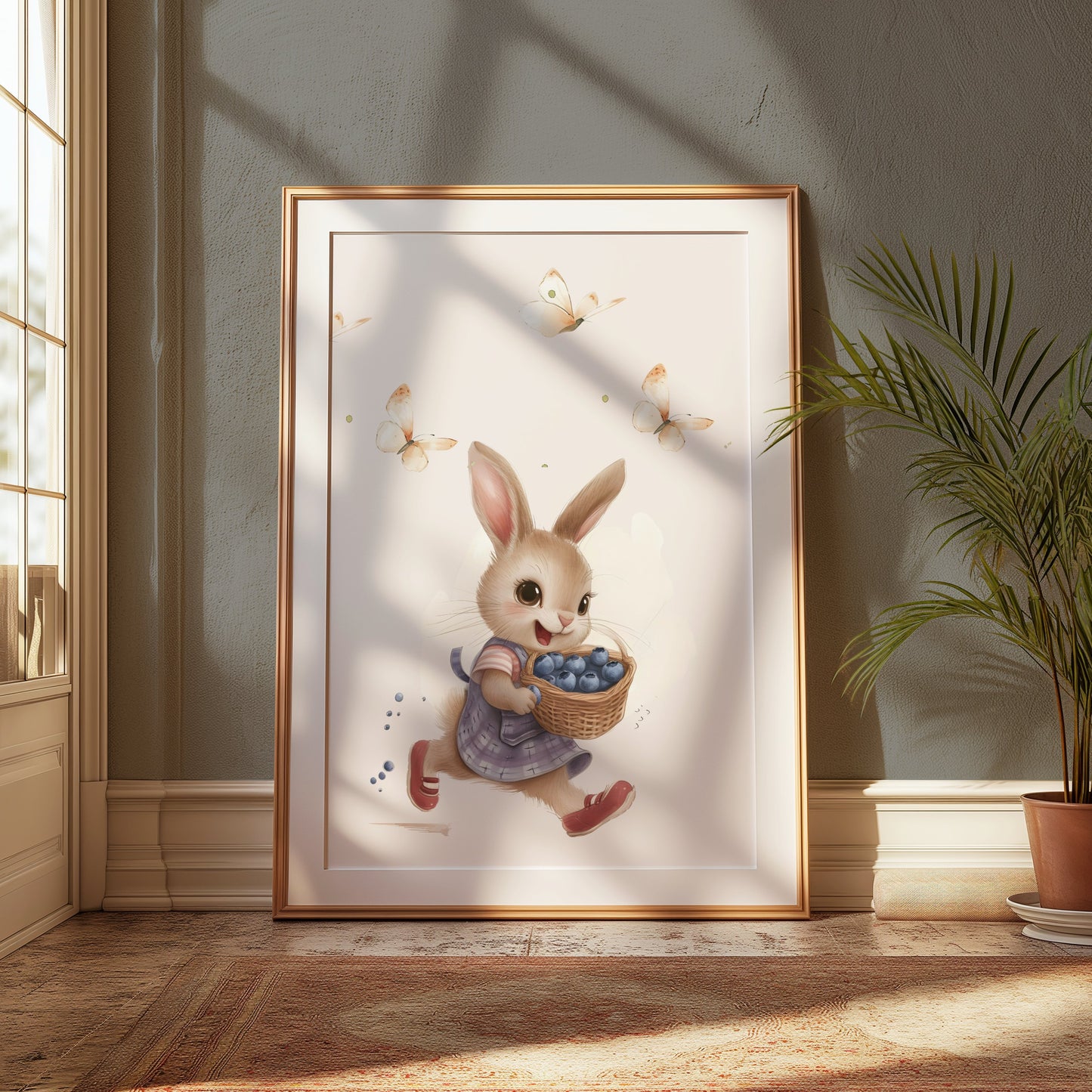 Premium Poster of Adorable Rabbit with Blueberries Wall Art Posters