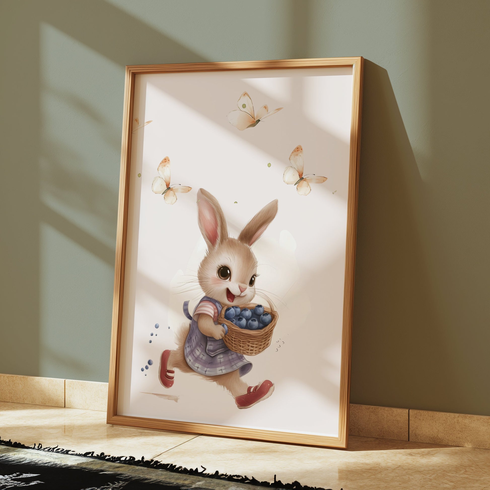 Premium Poster of Adorable Rabbit with Blueberries Wall Art Posters